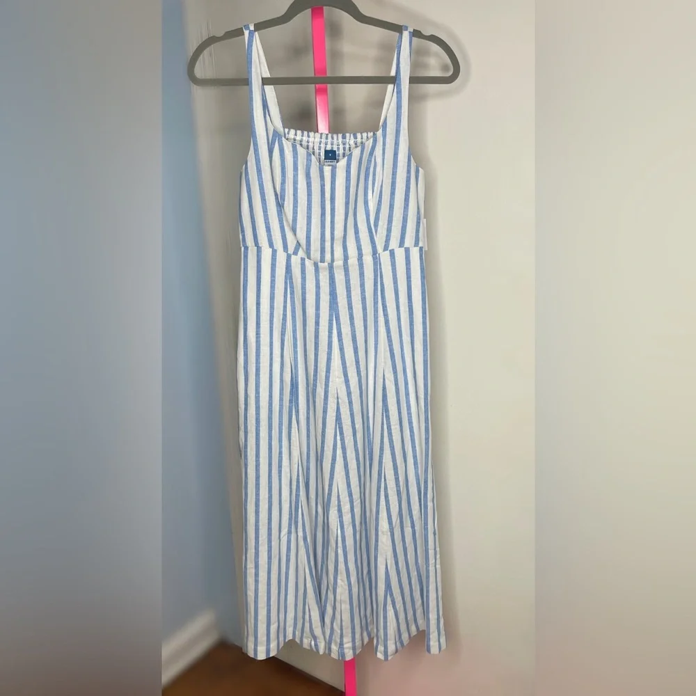 Old Navy Fit & Flare Linen-Blend Blue Stripe Midi Dress size small - Picture 2 of 4